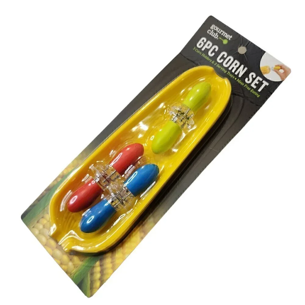 Gourmet Club‎ 6 Pc Corn Set 3 Corn Holders & 3 Serving Trays